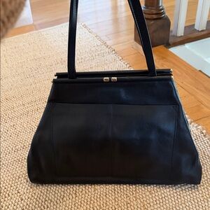 Sezane Black Leather Structured Frame-Top Shoulder Bag